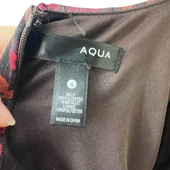 Aqua Metallic Floral Print Mini Dress Long Sleeve Ruffled Womens Size Small - Picture 4 of 6